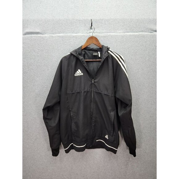 Adidas Mens Black Hooded Full-Zip Jacket With White Stripes Large - Picture 1 of 6
